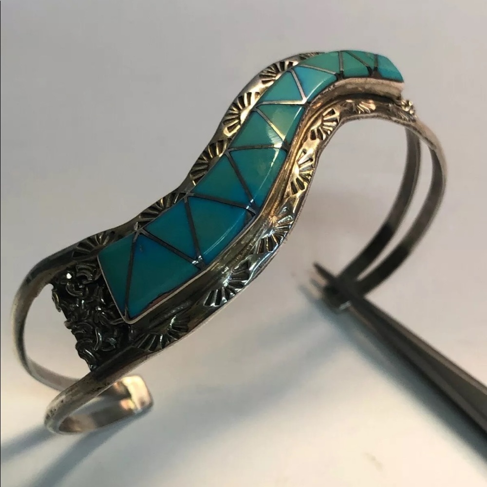 Sterling Silver Cuff Bangle Bracelet Zuni